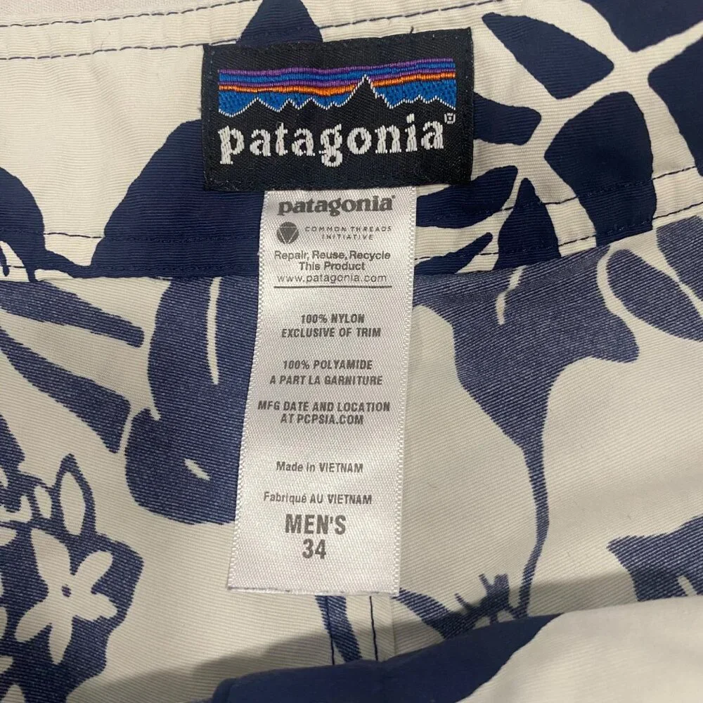 Patagonia Men's Wave Farer Blue‎ White Board Swim Shorts Size 34